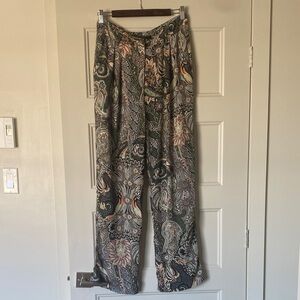 Zara Basic Paisley Pants - Green, Black & Peach